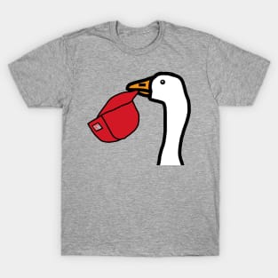 Minimal Portrait Goose Stealing Red Hat T-Shirt